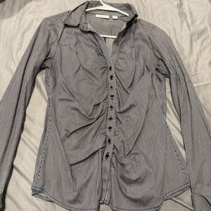 New York & Company Black and White Striped Top